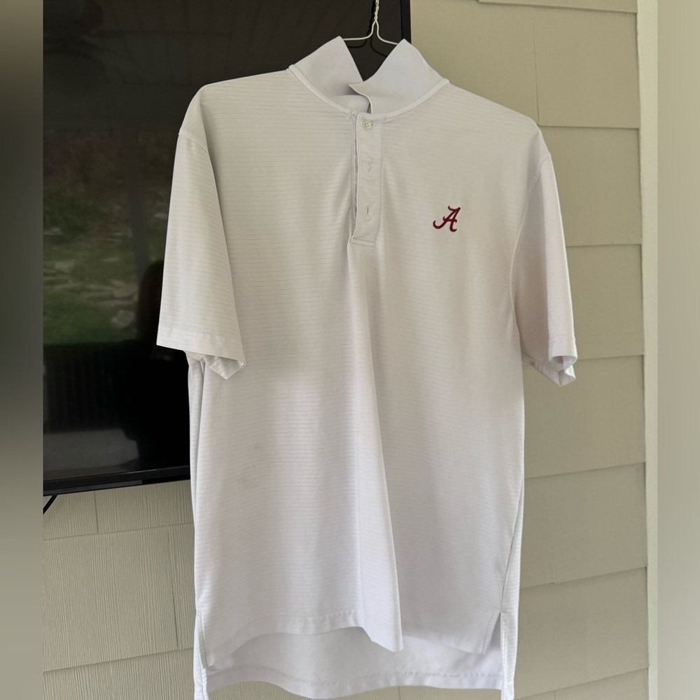 Men’s University of Alabama white polo with script A
